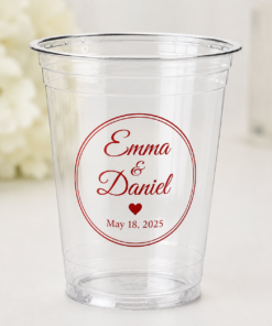 Custom Wedding Clear Plastic Cups – 1-Color Printing