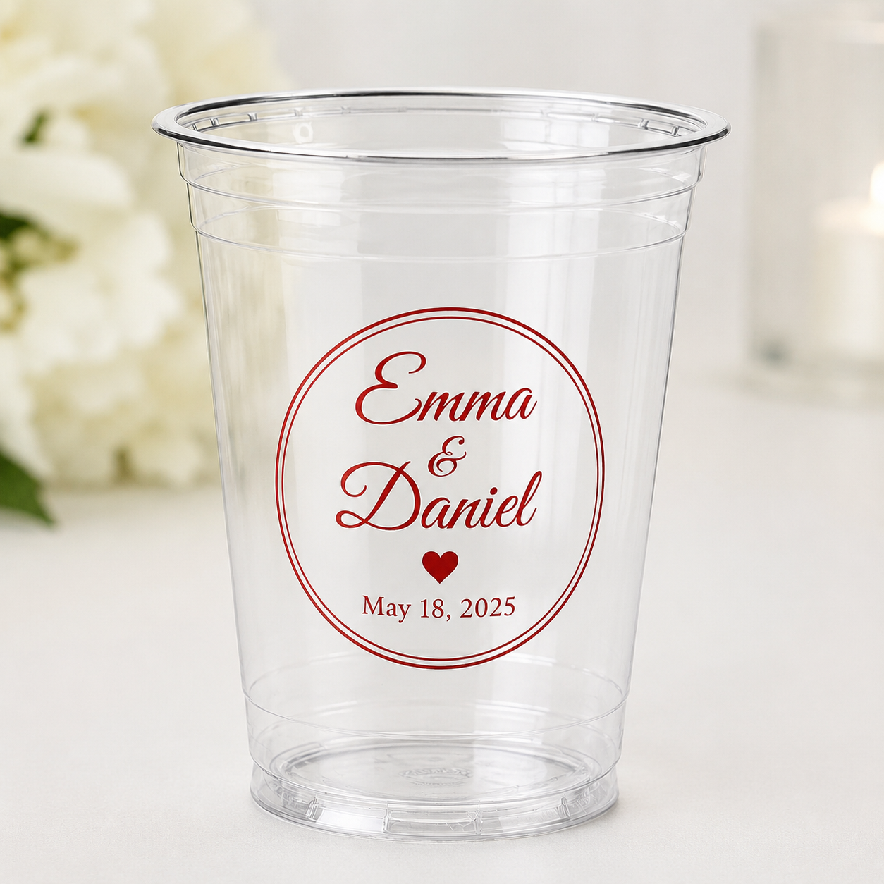 Custom Wedding Clear Plastic Cups – 1-Color Printing