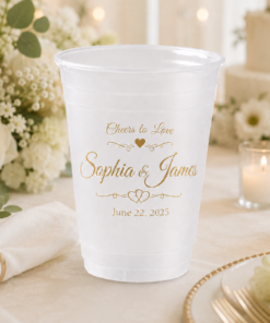 Custom Wedding Frosted Plastic Cups – 1-Color Printing